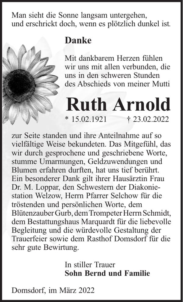 Danksagung Ruth Arnold