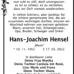Traueranzeige Hans-Joachim Hensel