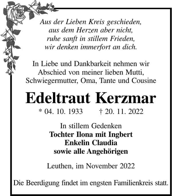 Traueranzeige Edeltraut Kerzmar
