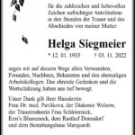 Danksagung Helga Siegmeier