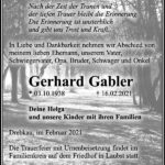 Traueranzeige Gerhard Gabler
