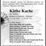 Traueranzeige Käthe Kache, geb. Kahlert