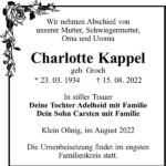 Traueranzeige Charlotte Kappel, geb. Groch