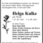 Traueranzeige Helga Kulke, geb. Woyde