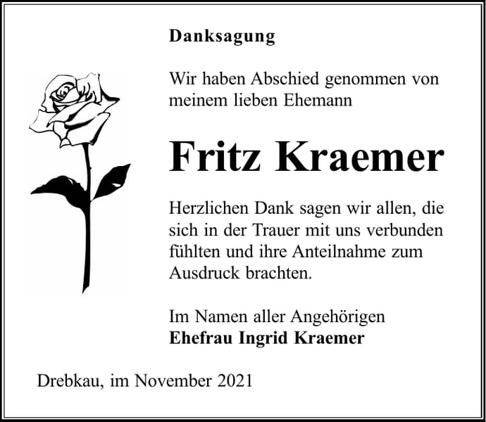 Danksagung Fritz Kraemer