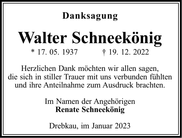 Danksagung Walter Schneekönig