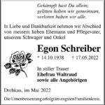 Traueranzeige Egon Schreiber