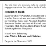 Danksagung Erwin Prescha