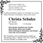 Traueranzeige Christa Schulze, geb. Kowal
