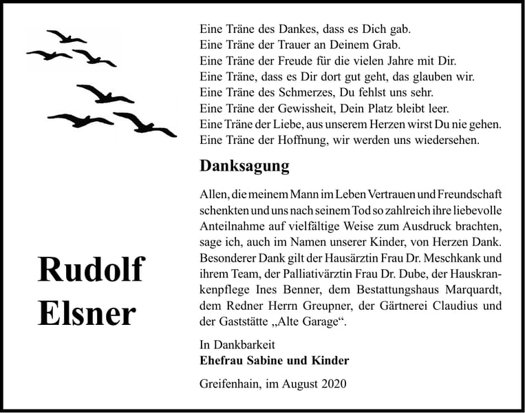 Danksagung Rudolf Elsner