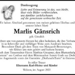 Danksagung Marlis Gänsrich, geb. Greulich