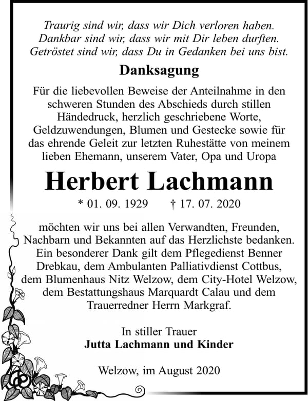 Danksagung Herbert Lachmann