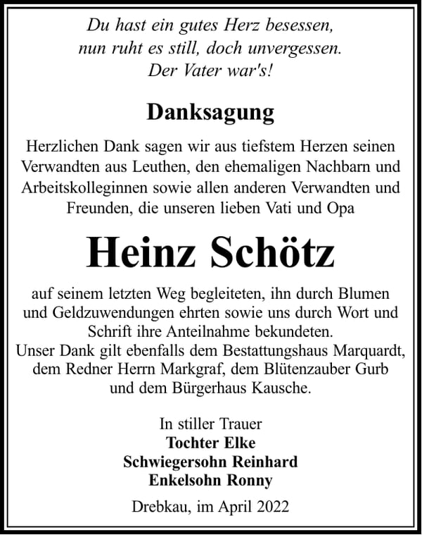 Danksagung Heinz Schötz