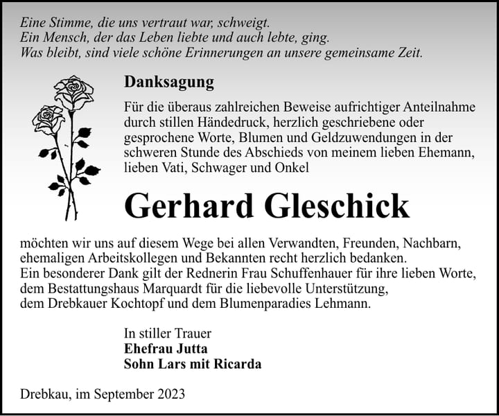 Danksagung Gerhard Gleschick