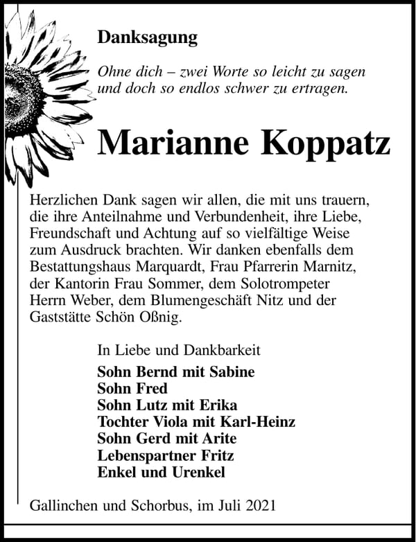 Danksagung Marianne Koppatz