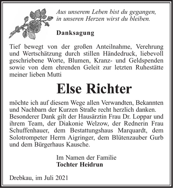 Danksagung Else Richter