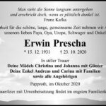 Traueranzeige Erwin Prescha