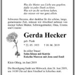 Traueranzeige Gerda Hecker, geb. Piesk