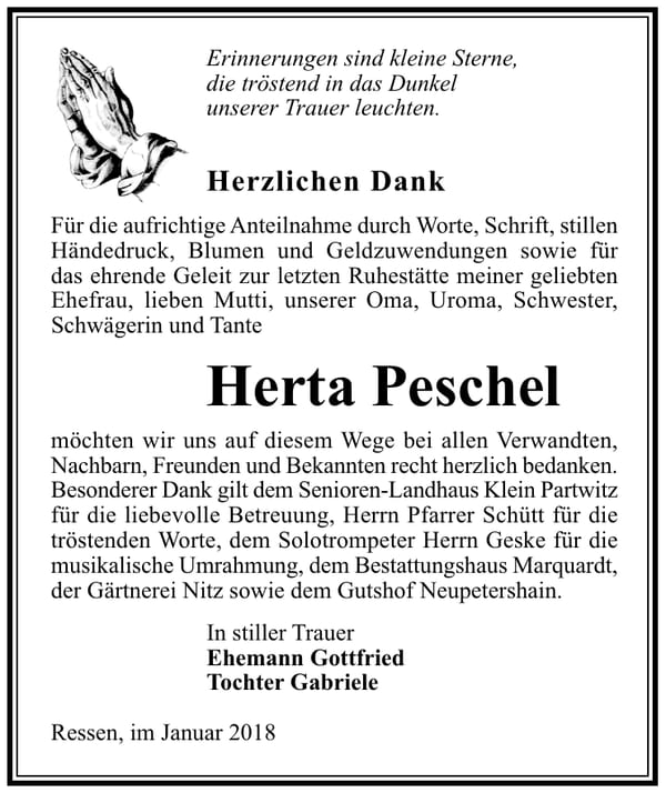 Danksagung Herta Peschel