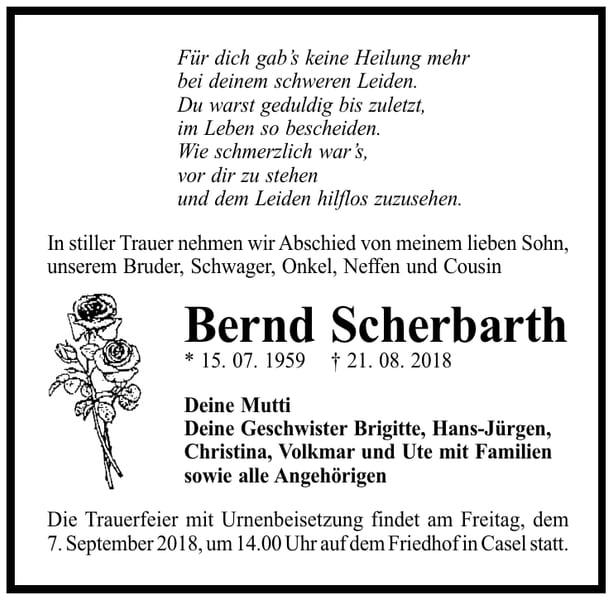 Traueranzeige Bernd Scherbarth