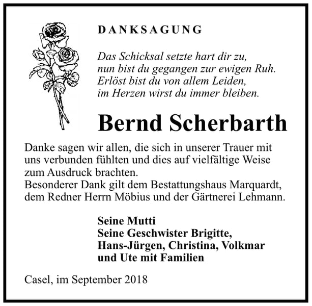 Danksagung Bernd Scherbarth
