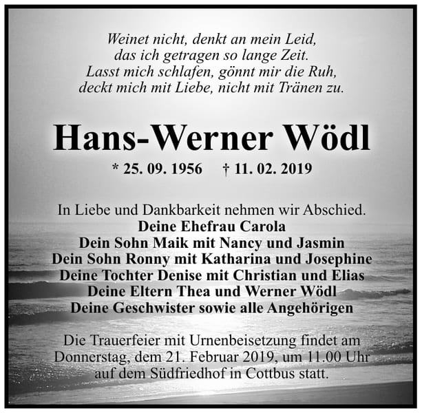 Traueranzeige Hans-Werner Wödl