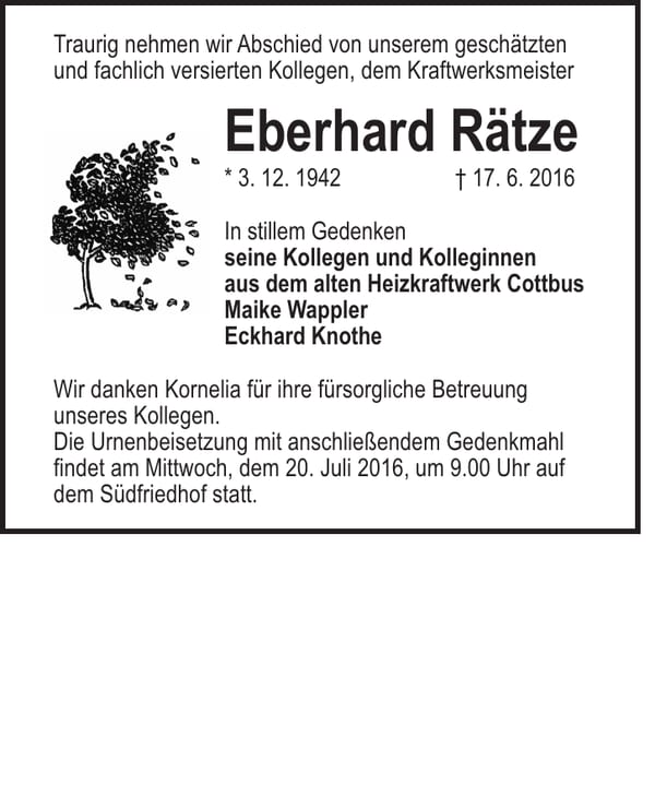 Nachruf Eberhard Rätze