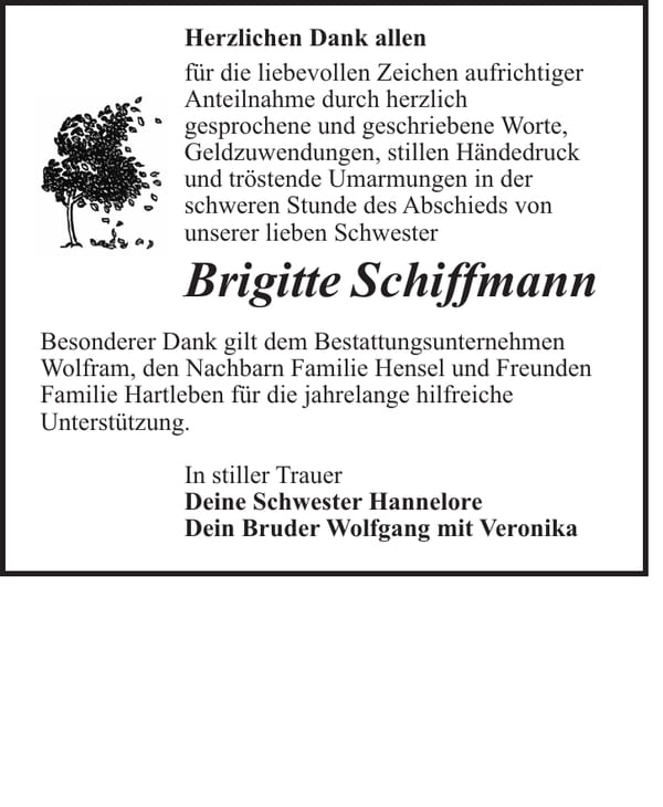 Danksagung Brigitte Schiffmann