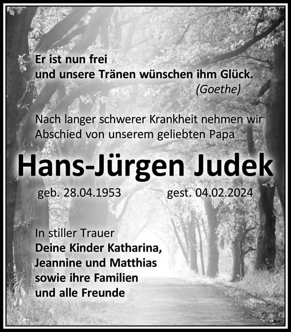 Traueranzeige Hans-Jürgen Judek