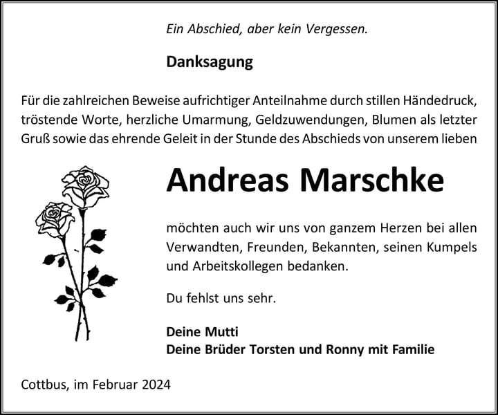 Danksagung Andreas Marschke