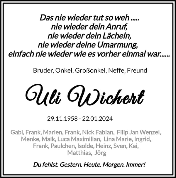 Traueranzeige Uli Wichert