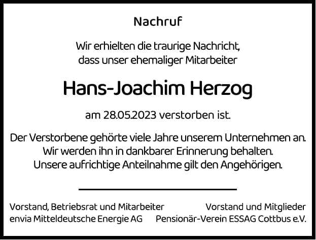 Nachruf Hans-Joachim Herzog