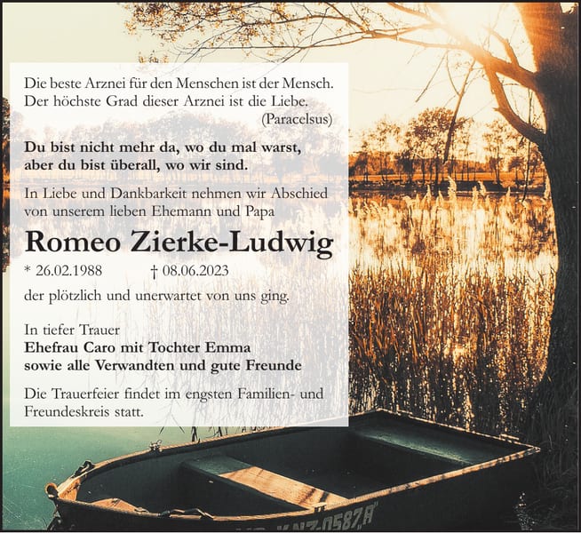 Traueranzeige Romeo Zierke-Ludwig
