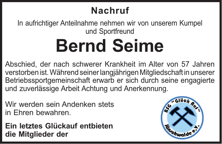 Traueranzeige Bernd Seime