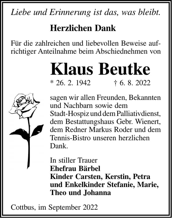 Danksagung Klaus Beutke