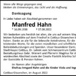 Danksagung Manfred Hahn