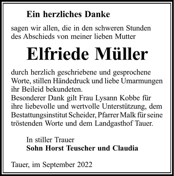Danksagung Elfriede Müller