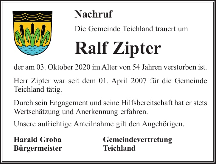 Traueranzeige Ralf Zipter