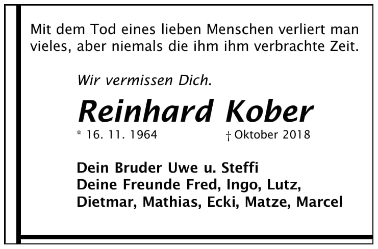 Traueranzeige Reinhard Kober