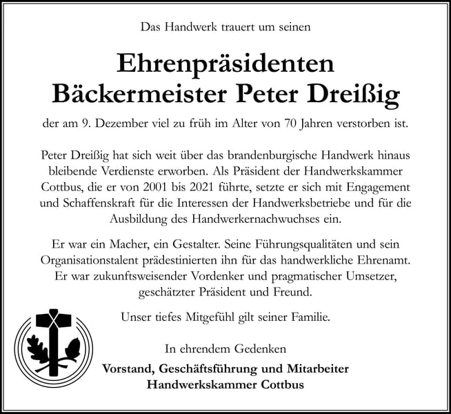 Nachruf Peter Dreißig