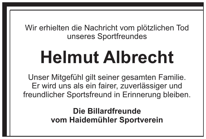 Nachruf Helmut Albrecht