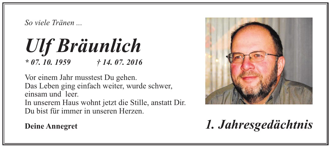 Jahresgedenken Ulf Bräunlich