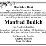 Danksagung Manfred Budich