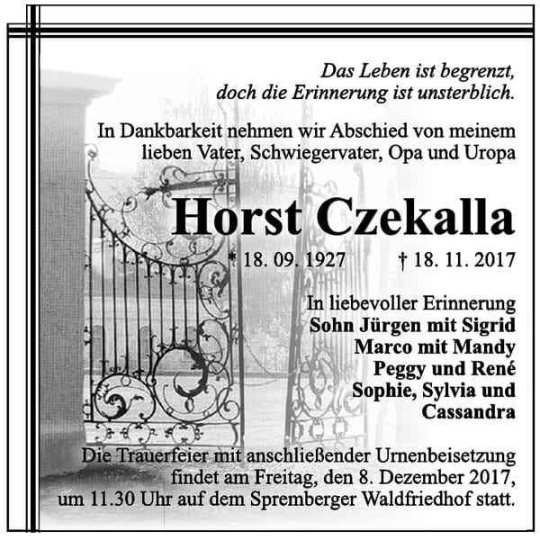 Traueranzeige Horst Czekalla