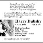 Traueranzeige Harry Dubsky