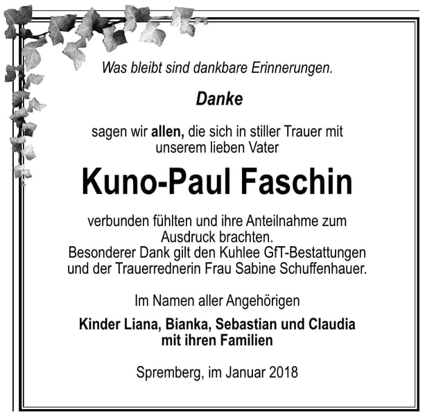 Danksagung Kuno-Paul Faschin