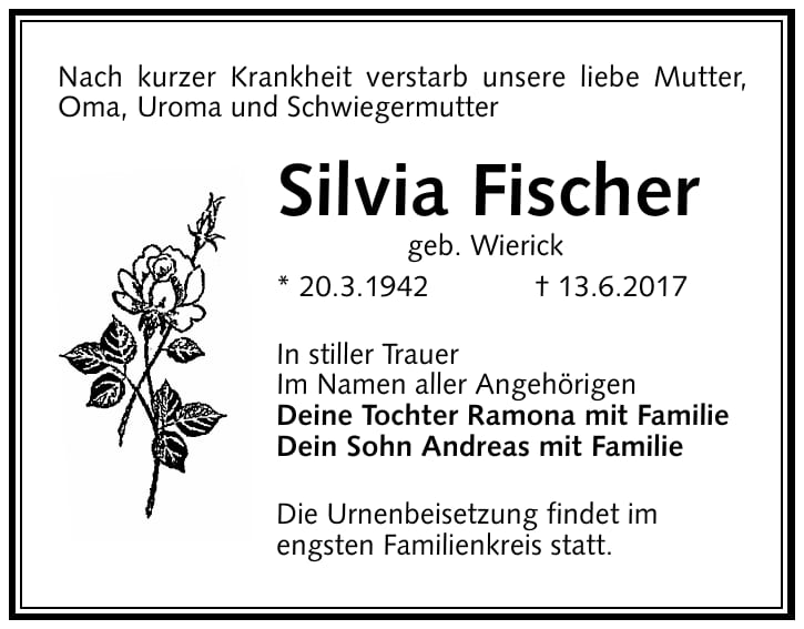 Traueranzeige Silvia Fischer, geb. Wierick