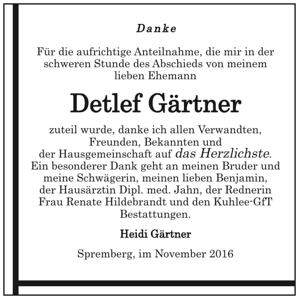 Danksagung Detlef Gärtner
