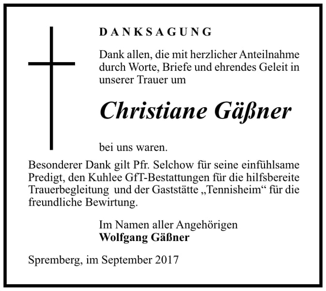 Danksagung Christiane Gäßner