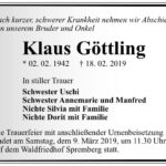 Traueranzeige Klaus Göttling